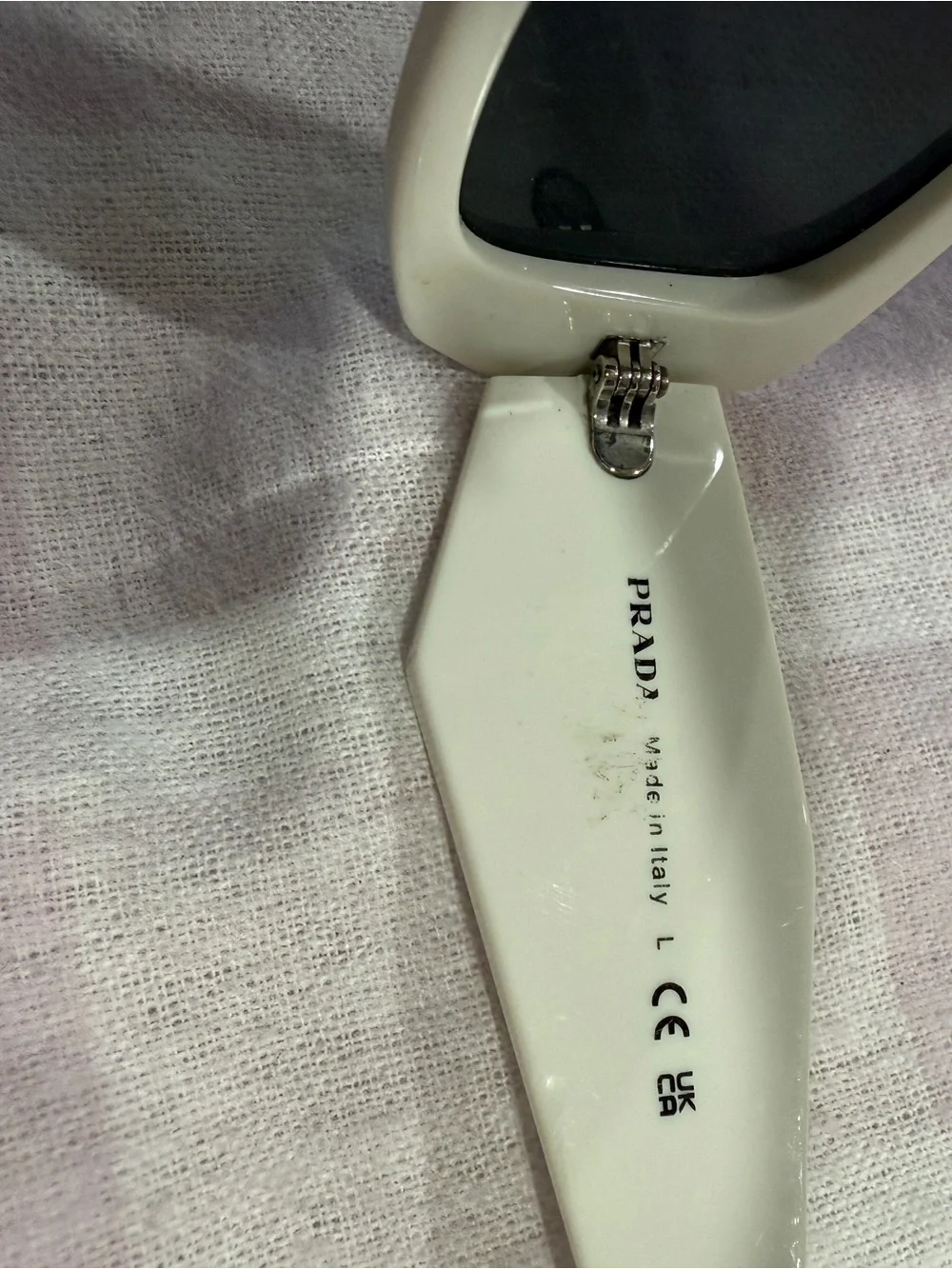 Prada White Rectangular-Edge Sunglasses with Black Lenses